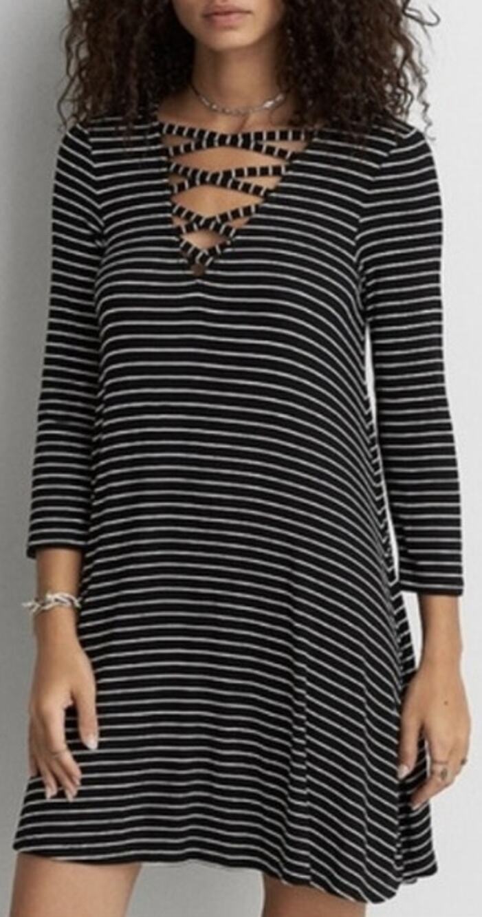 American Eagle Soft & Sexy Black White Striped Dress Size Small